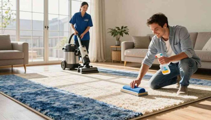 Professional carpet cleaning service in Lake Geneva with deep cleaning equipment.