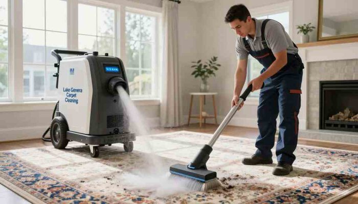 Professional truckmounted hot water extraction carpet cleaning in Lake Geneva, WI.