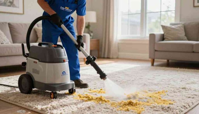 High-quality truckmounted hot water extraction for deep carpet cleaning in Lake Geneva, WI.