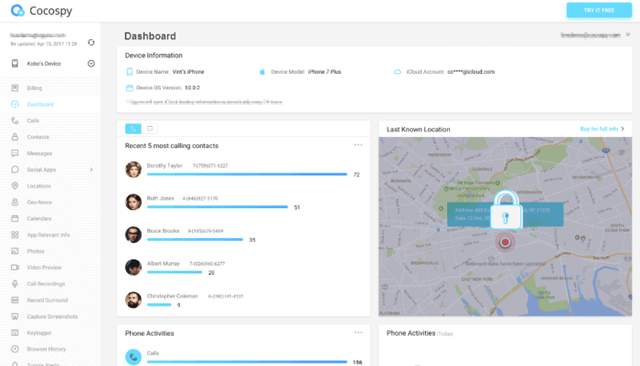 Cocospy dashboard