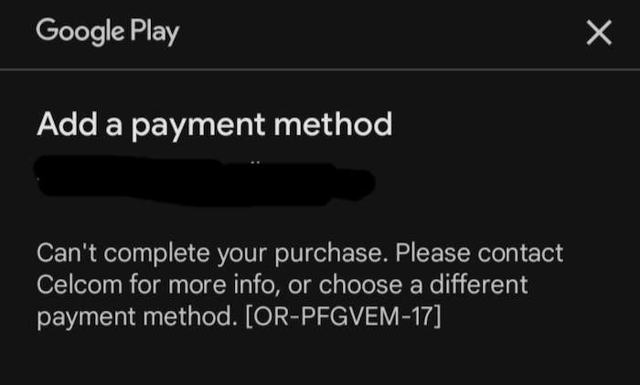 Can't complete your purchase OR-PFGVEM-17
