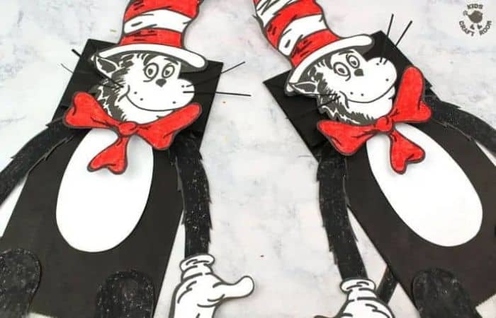 cat in the hat paper bag puppets