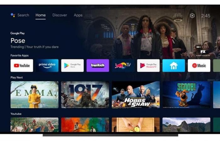 Главный экран Android TV