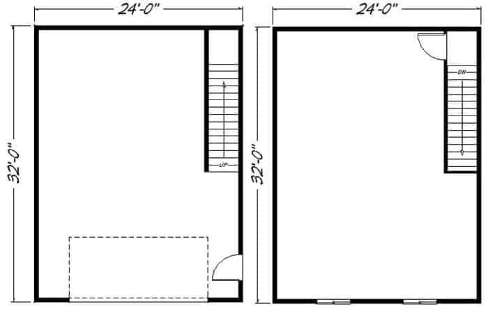 24x32 2 story garage floor plan | reality homes