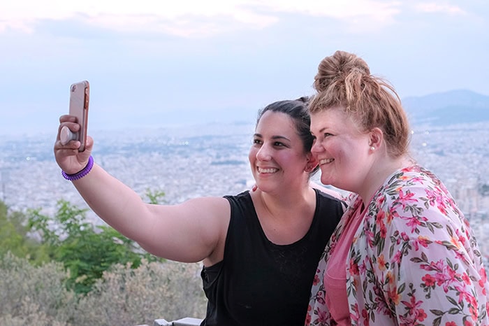 Girls posing in Athens