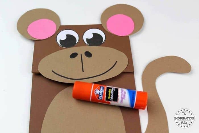 monkey paper bag puppet with glue stick