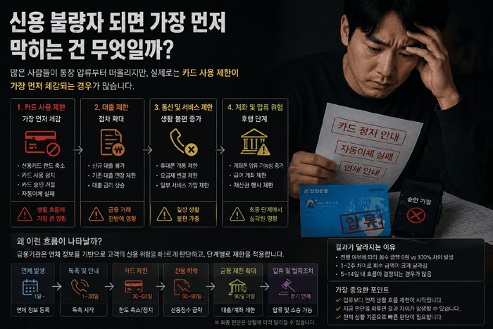 신용 불량자 현실 정리 - 카드 정지부터 통장 압류까지 실제로 가장 먼저 막히는 것들 3 신용 불량자 되면 가장 먼저 막히는 건 무엇일까