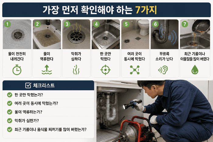 하수구 막혔을 때 가장 먼저 확인해야 하는 7가지