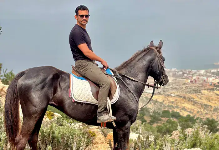 Horseback riding experience on the beach in Taghazout near Agadir at sunset