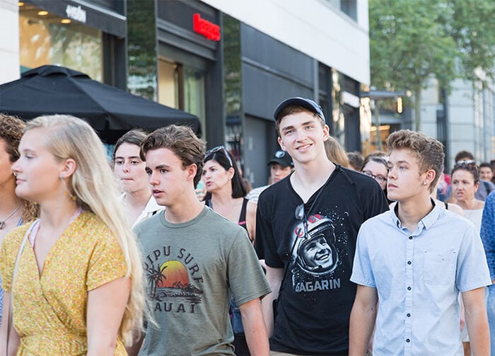 Students walking through Barcelona