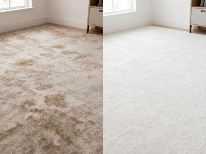 Before and after carpet cleaning in Lake Geneva showing spotless, fresh carpets.