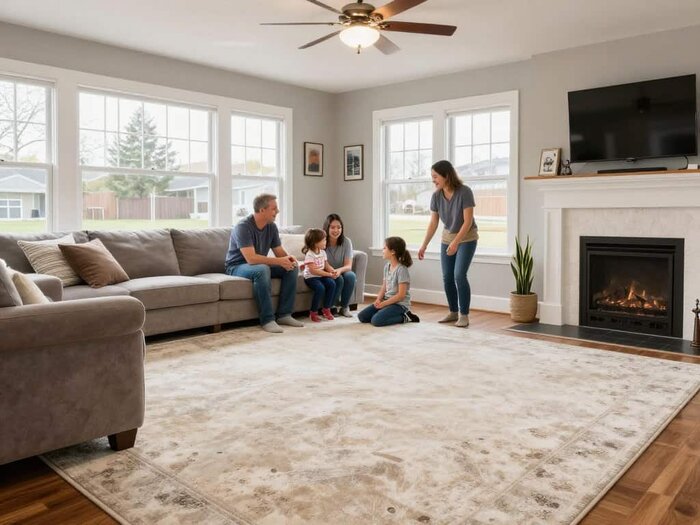 Family enjoying clean, fresh carpet in Lake Geneva home after professional cleaning.