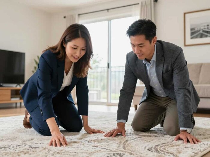 lake geneva carpet cleaning owner inspecting results with homeowner