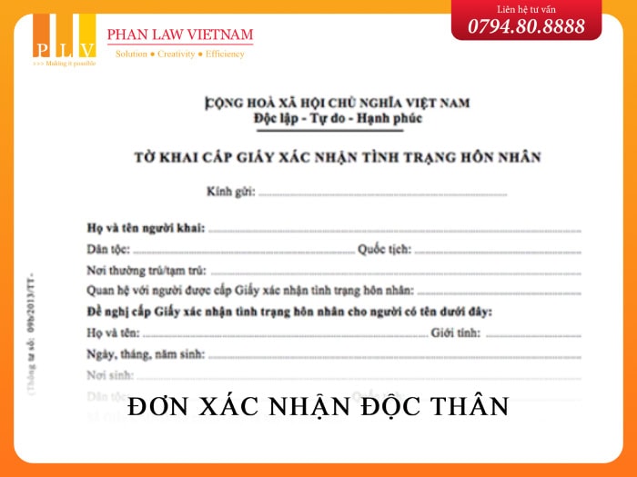 Đơn xác nhận độc thân