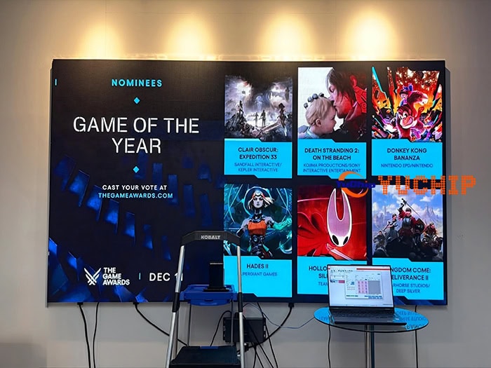 Indoor LED screen in Massachusetts displaying crystal-clear Game Awards content after complete installation