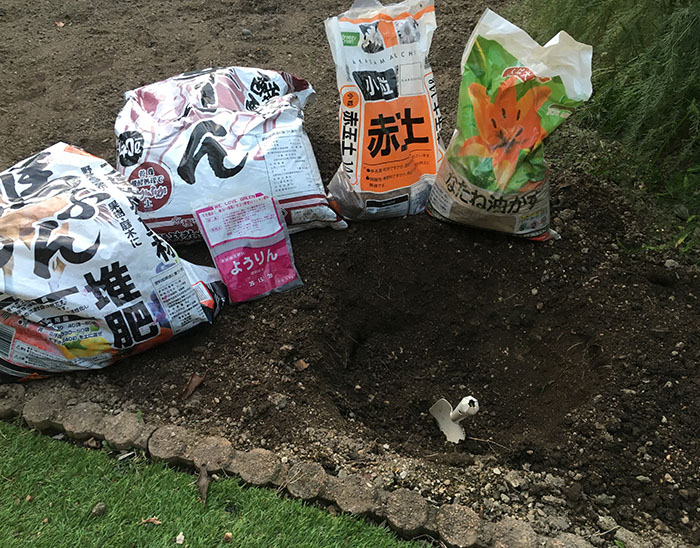 肥料と堆肥を植え穴に
