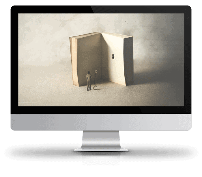 Computer monitor showing a lock in a book