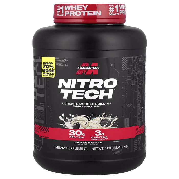⁦MUSCLETECH NitroTech Whey Protein 4 lbs (1.81 كجم) | واي بروتين مع الكرياتين لبناء العضلات والاستشفاء⁩ - الصورة ⁦1⁩