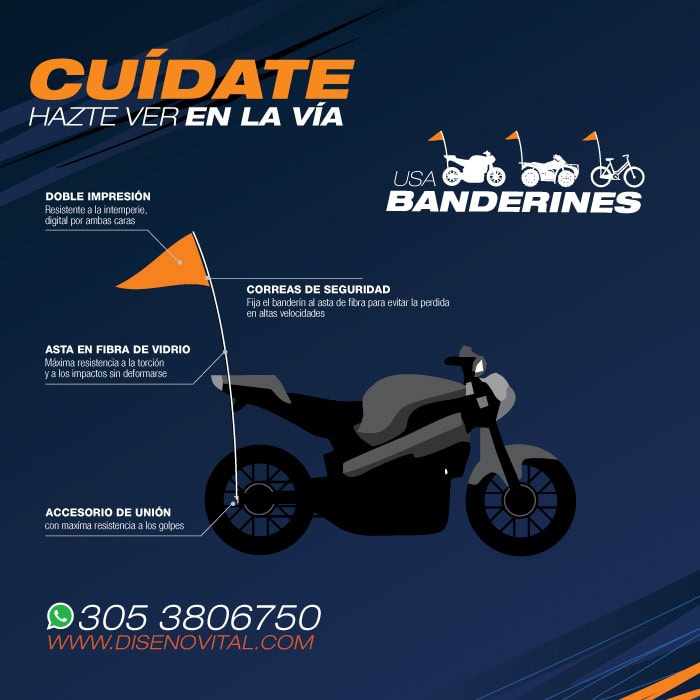 banderines de seguridad para motos carros bicicletas trailers y cuatrimotos en medellin colombia para cda centros de enseñanza y conducción automovilistica