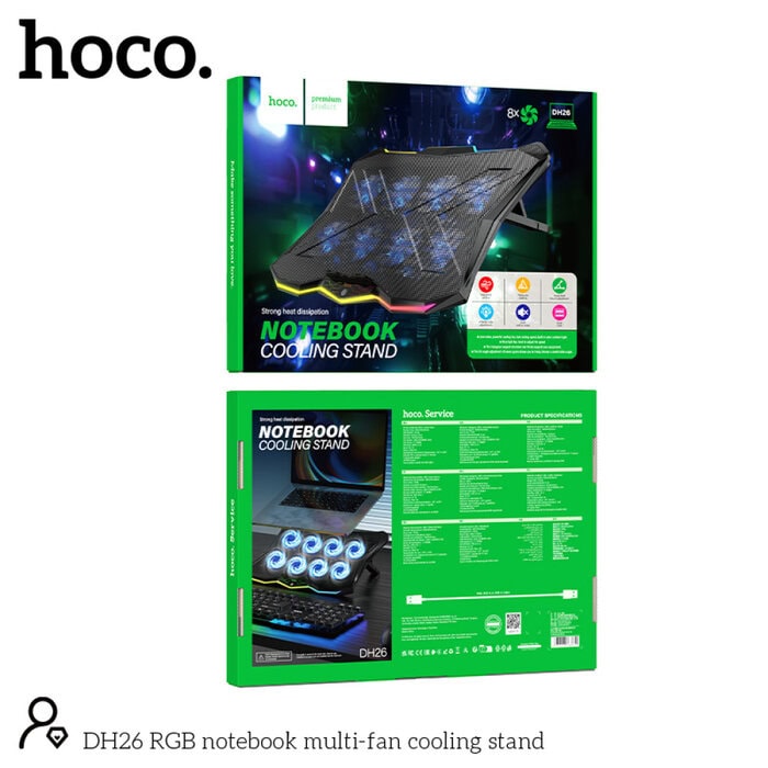 HOCO-DH26-3-1000x1000 DH26 - משטח קירור למחשב נייד עם מאווררים ו-RGB – תמונה 1