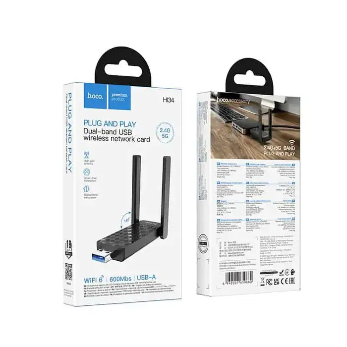 ⁦HI34 - כרטיס רשת WiFi 6 חיצוני עם 2 אנטנות USB⁩ – תמונה ⁦1⁩