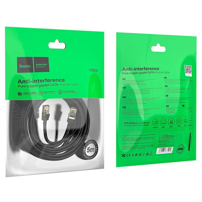 hoco-us02-level-pure-copper-gigabit-ethernet-cable-package-5m Gigabit - US02 - כבל רשת נחושת טהורה 5 מטר – תמונה 1