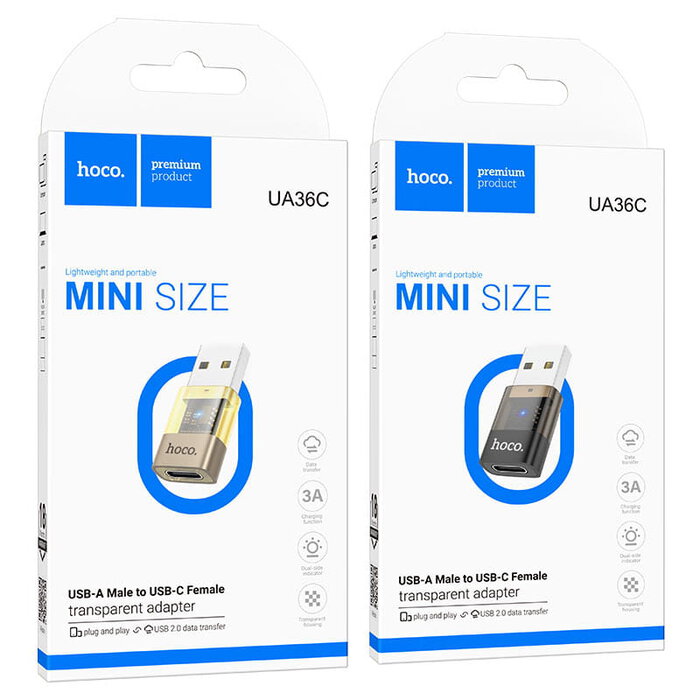 hoco-ua36c-usba-male-to-usbc-female-adapter-packaging UA36C - מתאם נייד מ־USB-A זכר ל־USB Type-C נקבה במהירות 480Mbps – תמונה 1