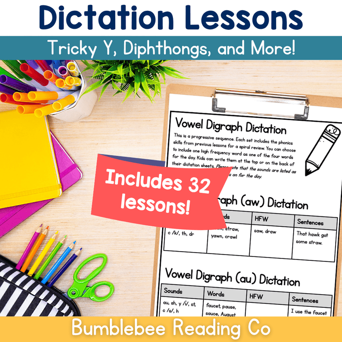 Phonics Spelling Dictation Lesson Plans - Tricky Y, Diphthongs 30+ Lessons!