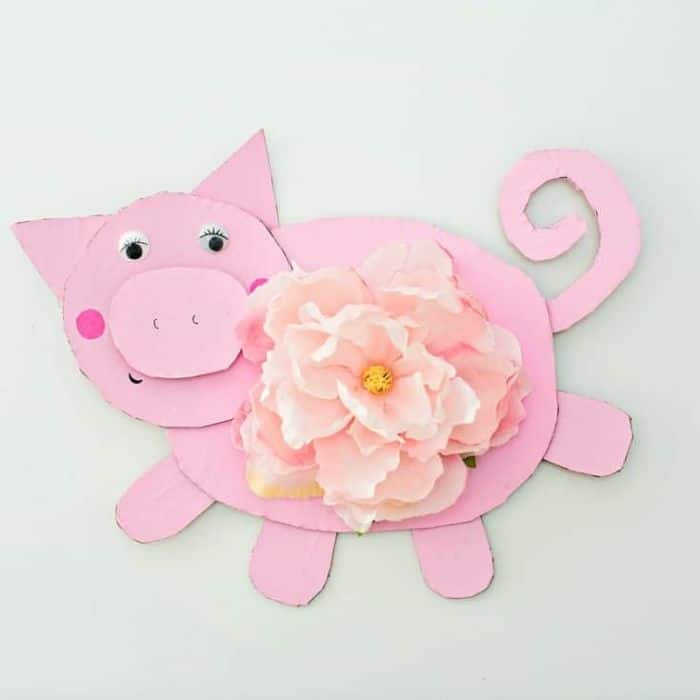 cardboard pig craft with flower