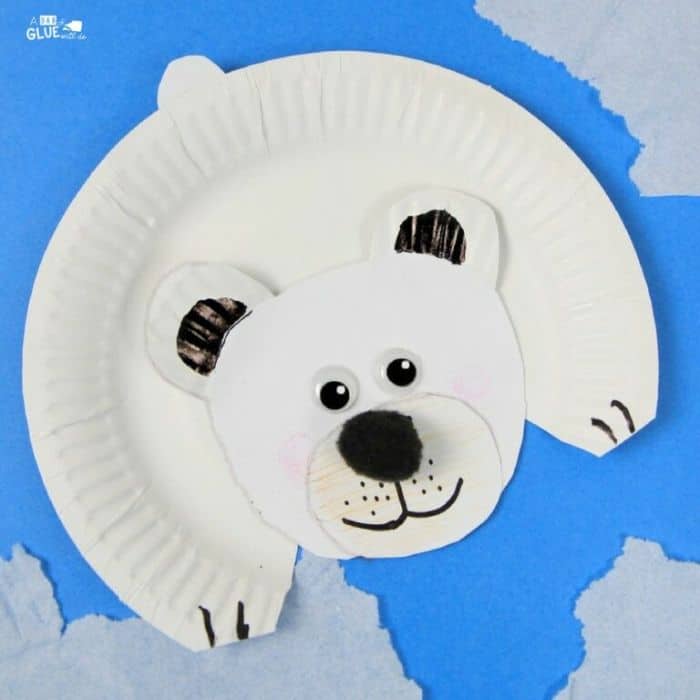 polar bear craft on blue background