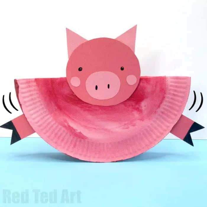 paper plate pig craft that rocks back and forth