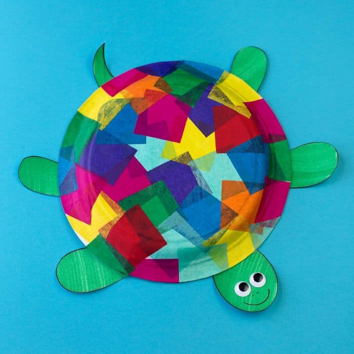 colorful paper plate and tissue paper turtle