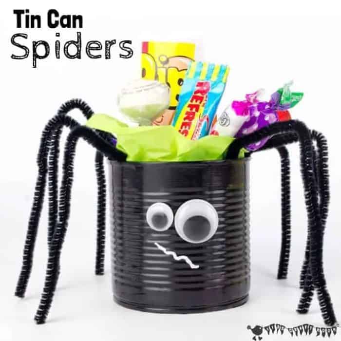 tin can spider for halloween treats