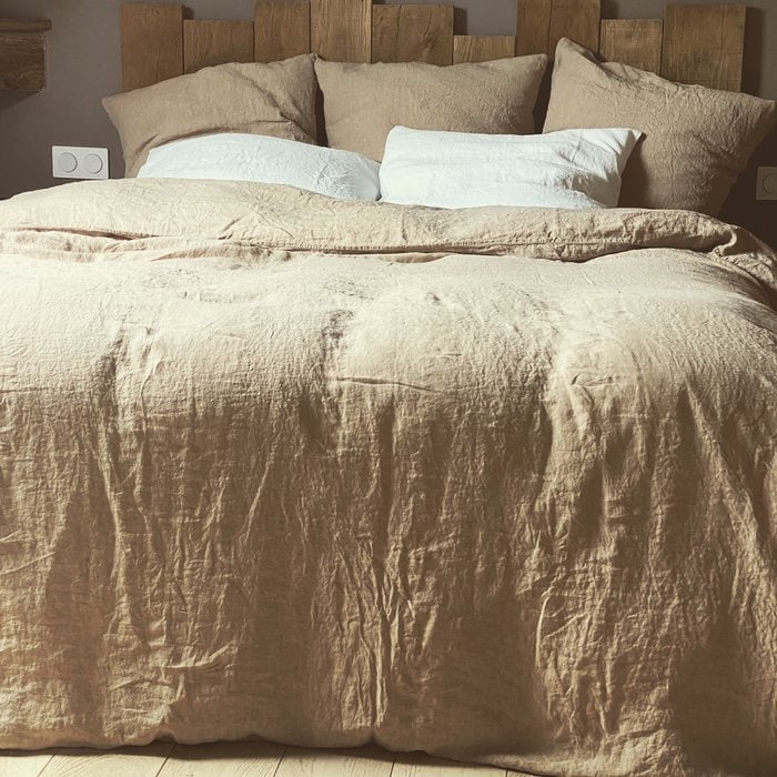 housse de couette en lin lavé beige sable déco bohème chic La Draperie Française