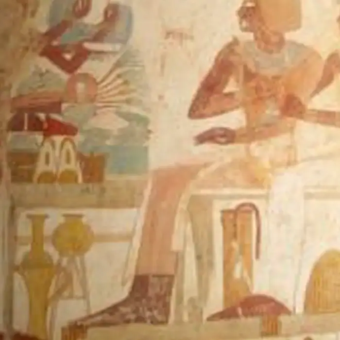 Seated ancient Egyptian official painted inside a private tomb