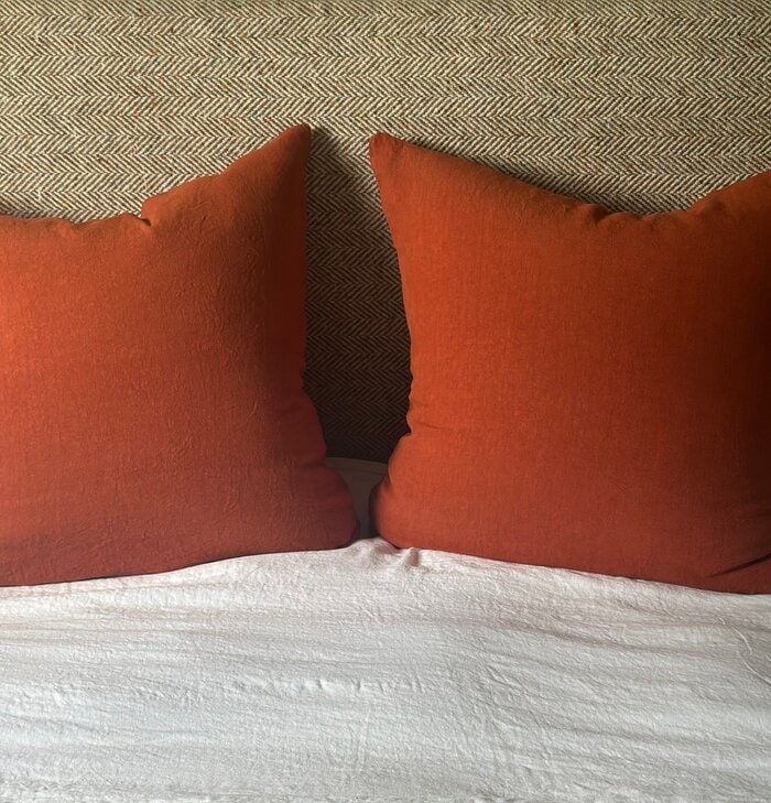 taie lin lavé terracotta , la draperie Française