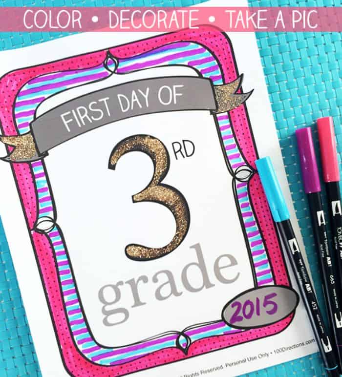 color and decorate first day of school sign