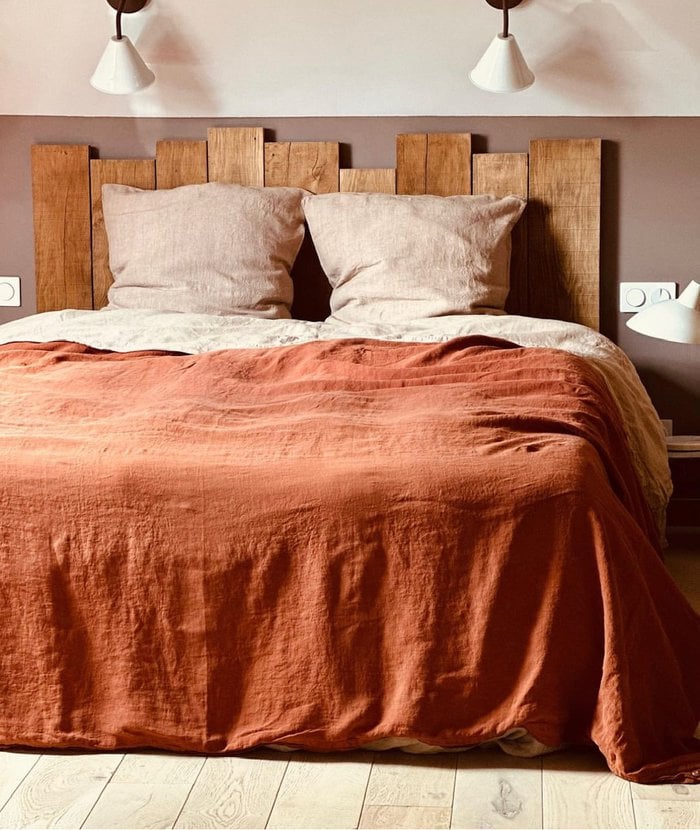housse de couette en lin lavé terracotta bohème chic La Draperie Française