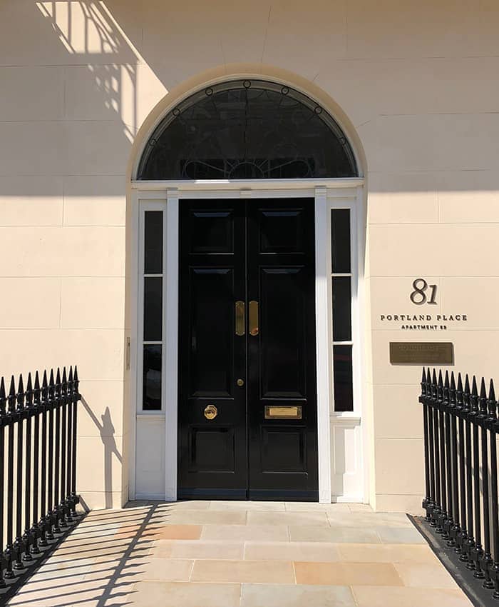 External apartment address sign - Regent's Crescent Apartments