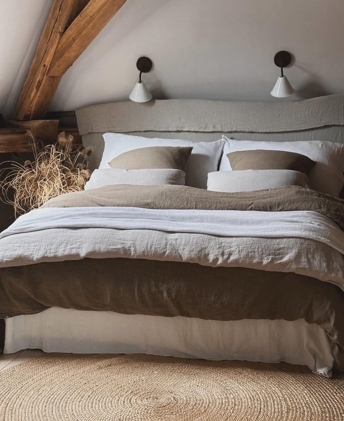 housse de couette lin lavé marron bohème chic La Draperie Française