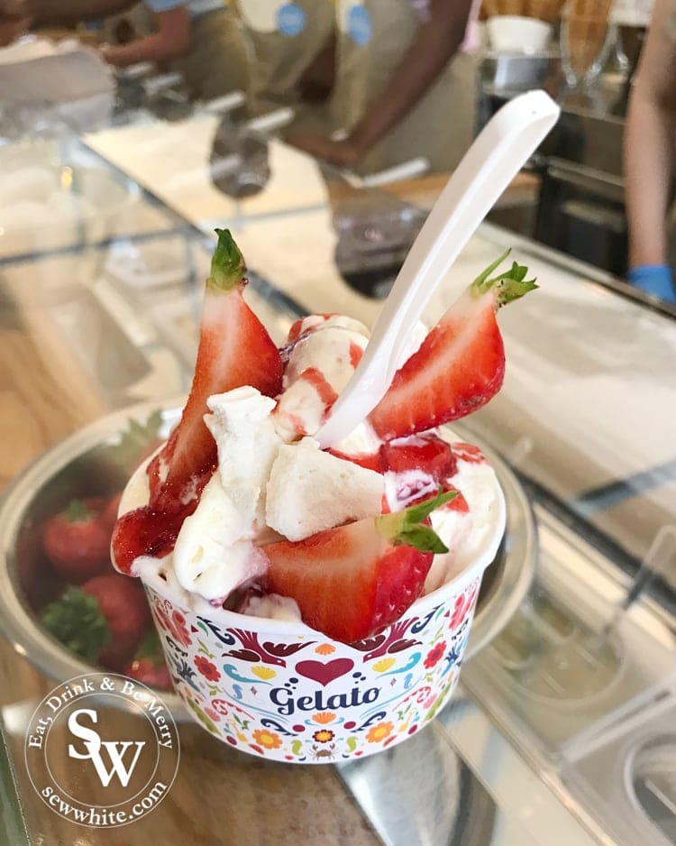 Strawberries and cream ice cream at G like Gelato