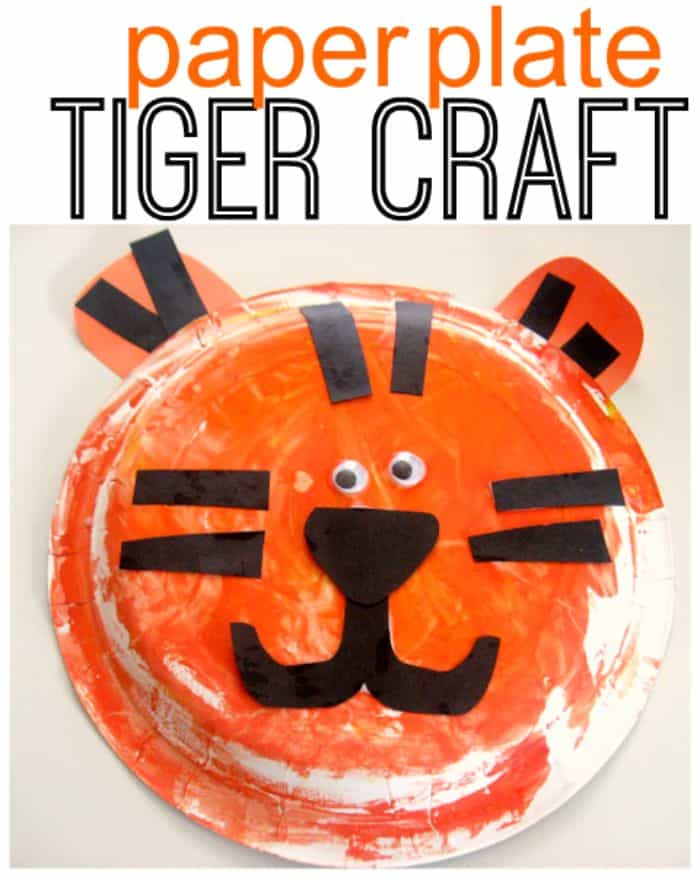 orange and black paper plate tiger with text overlay