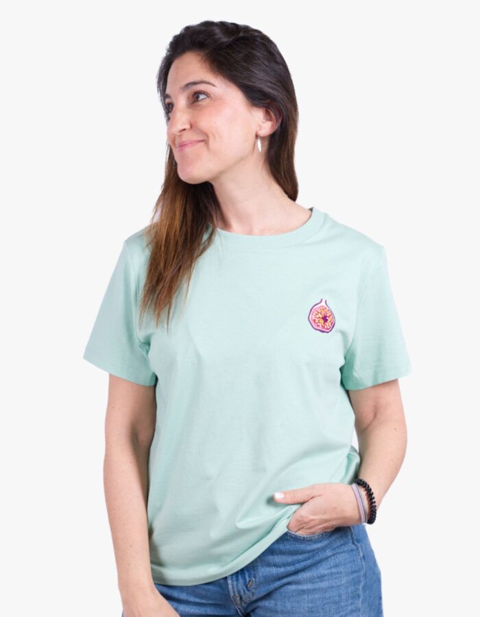Camiseta turquesa amb brodat "Figa"