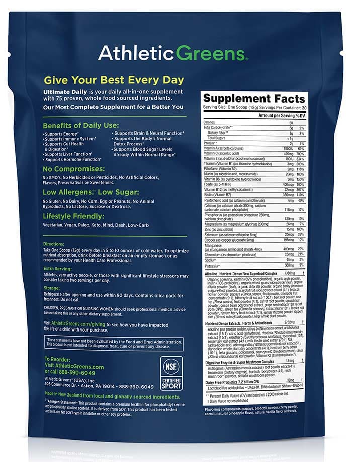 Athletic Greens Supplement Facts