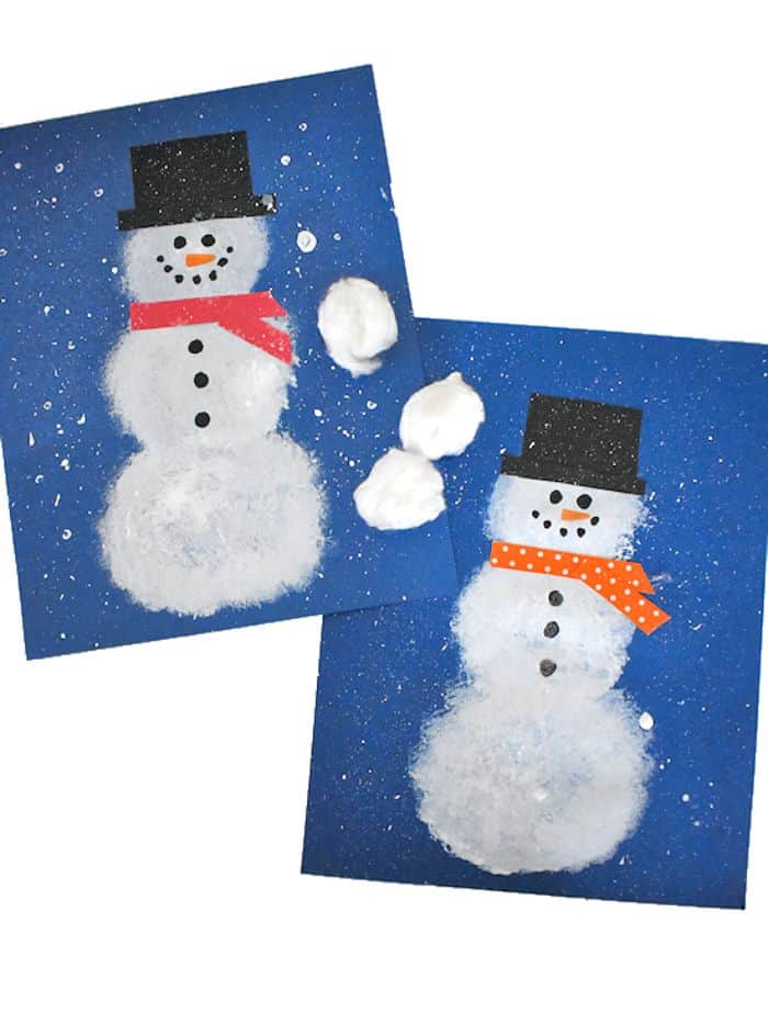 cotton ball stamped snowman