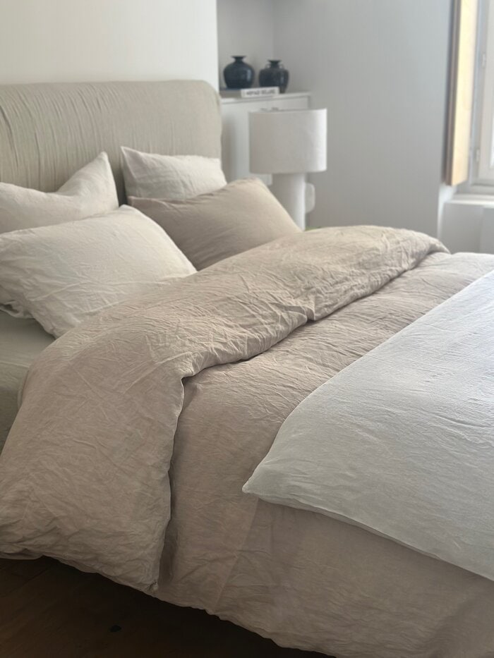 housse de couette - lin lavé - beige ficelle - la draperie Française