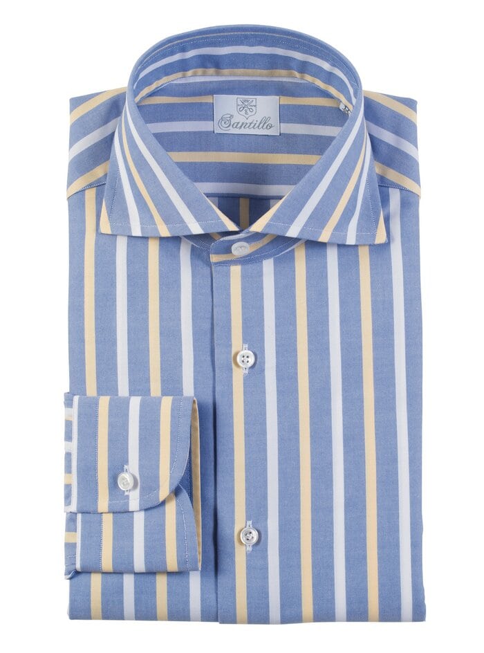 DAILY COLOR CREDIT yellow-white stripes oxford cotton shirt