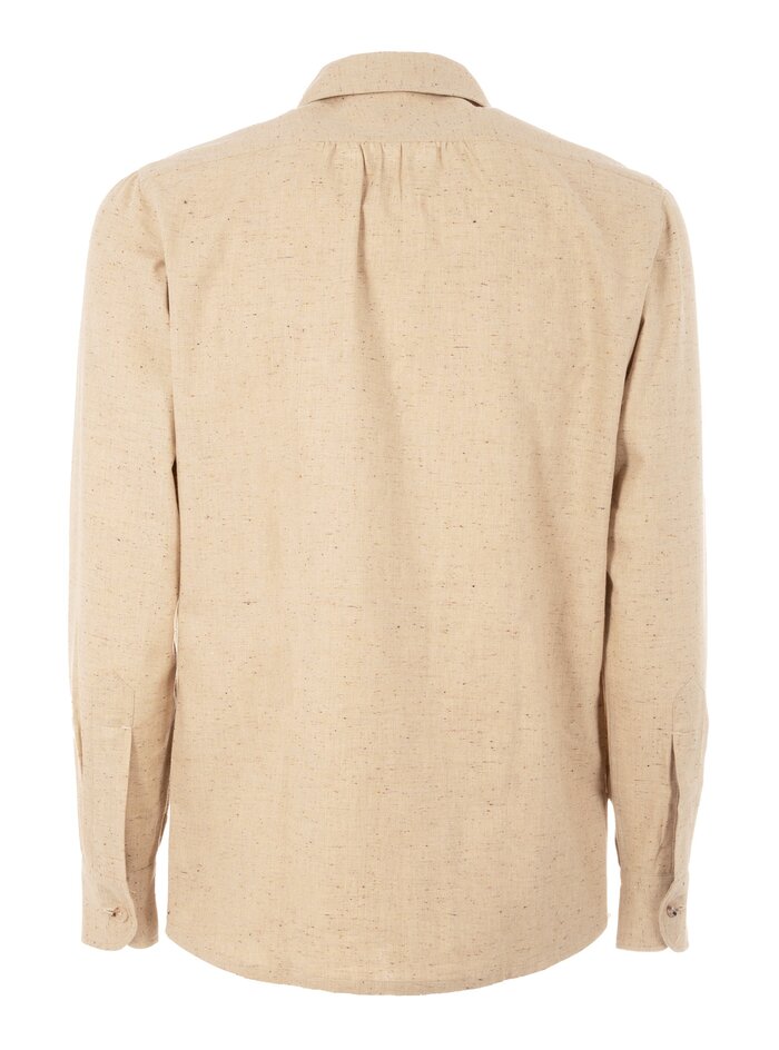 RIZZI pale ochre radici patrimonio1970 wool-linen polo shirt - Image 3