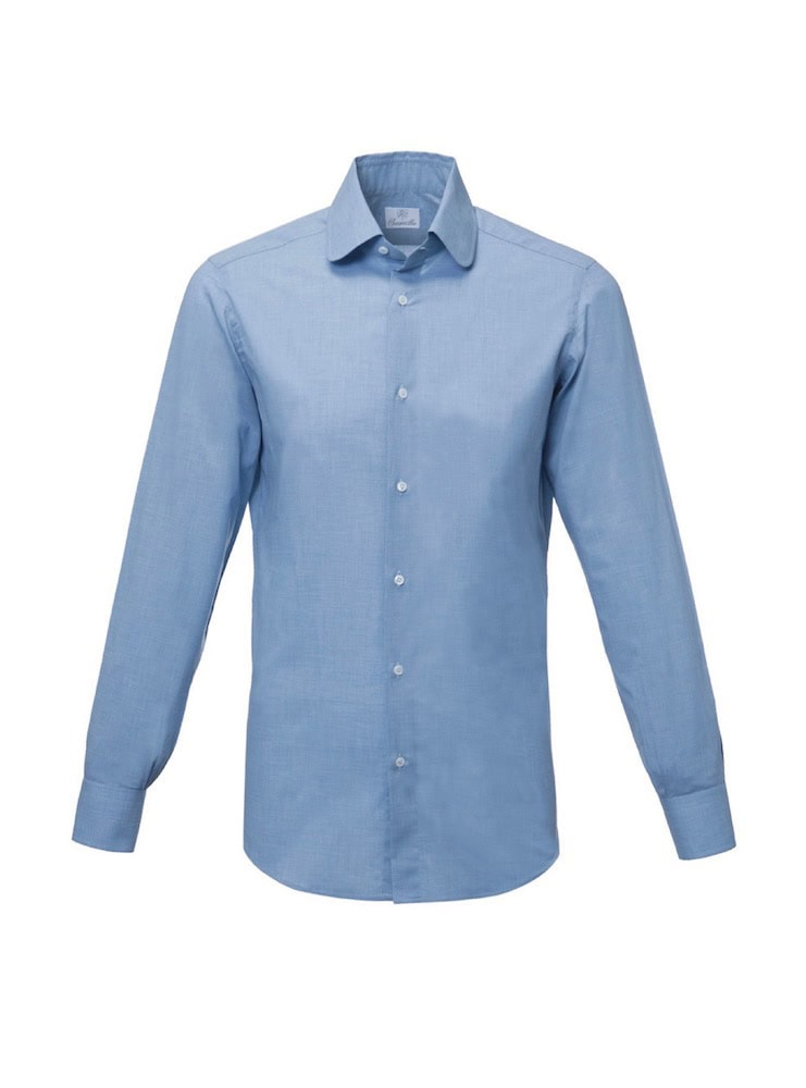 SOLFERINO melange blue cotton shirt - Image 4