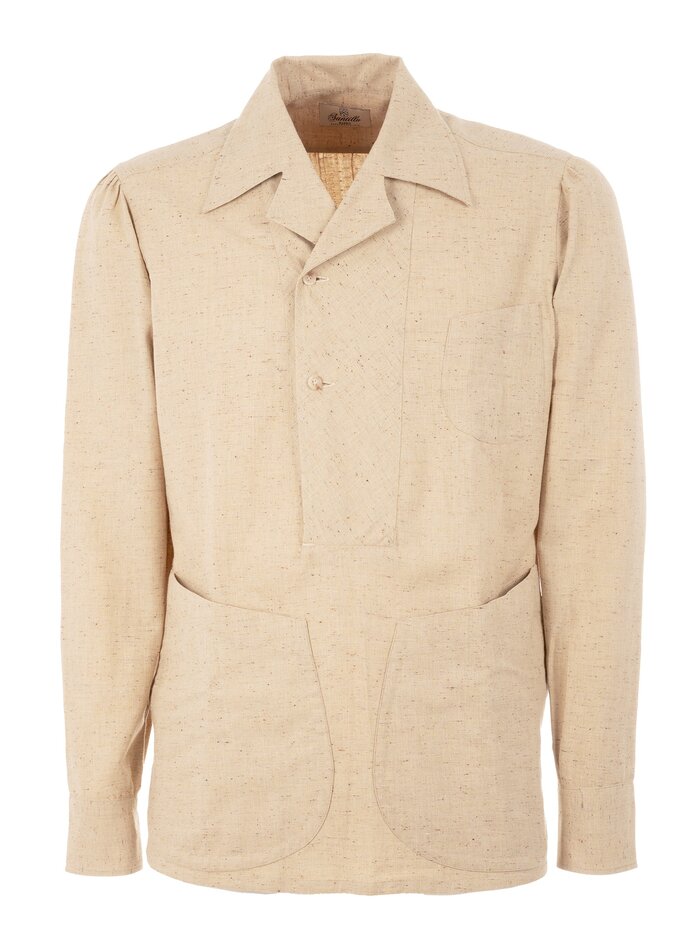 RIZZI pale ochre radici patrimonio1970 wool-linen polo shirt - Image 2